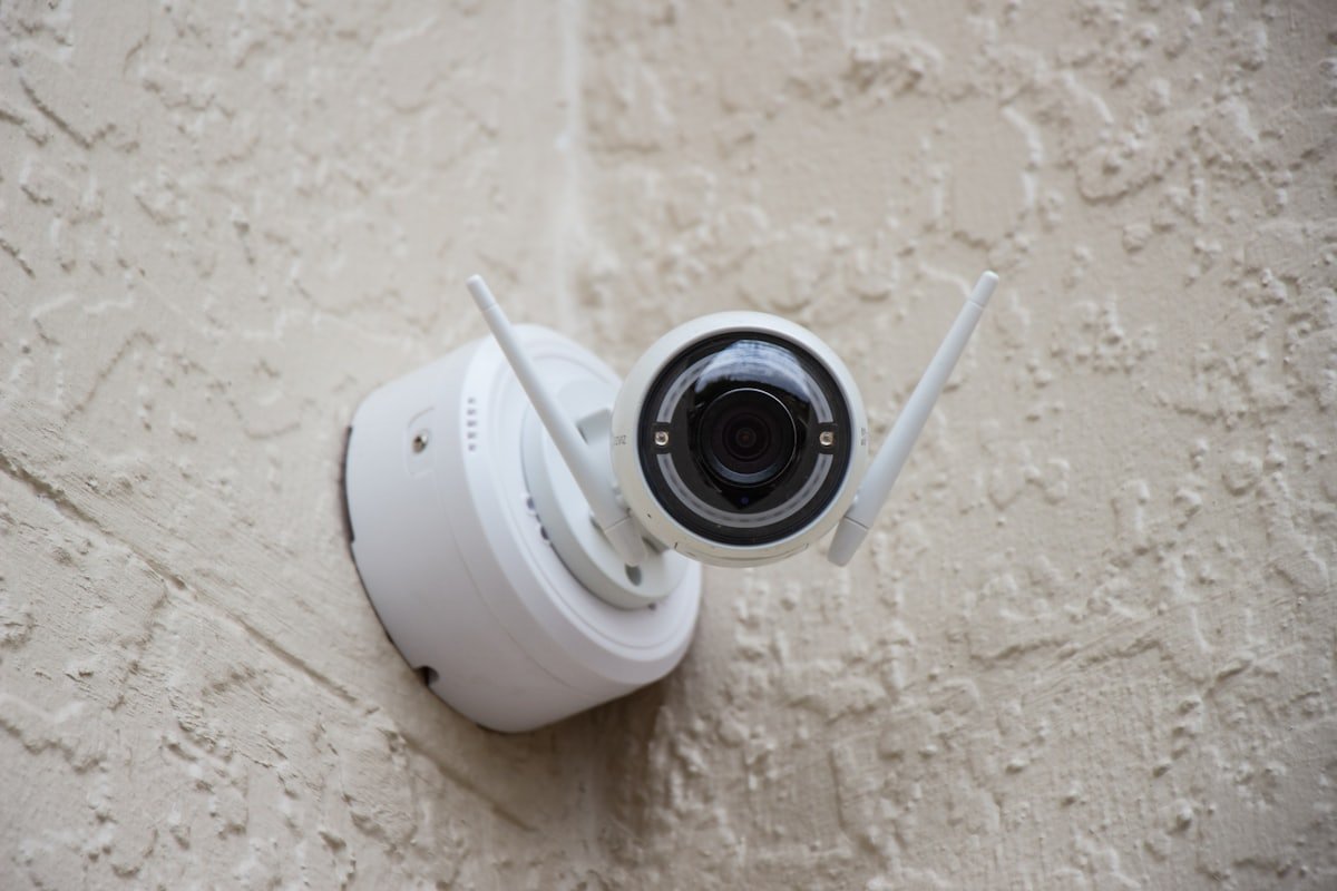 Residential IP camera mounted on a wall
